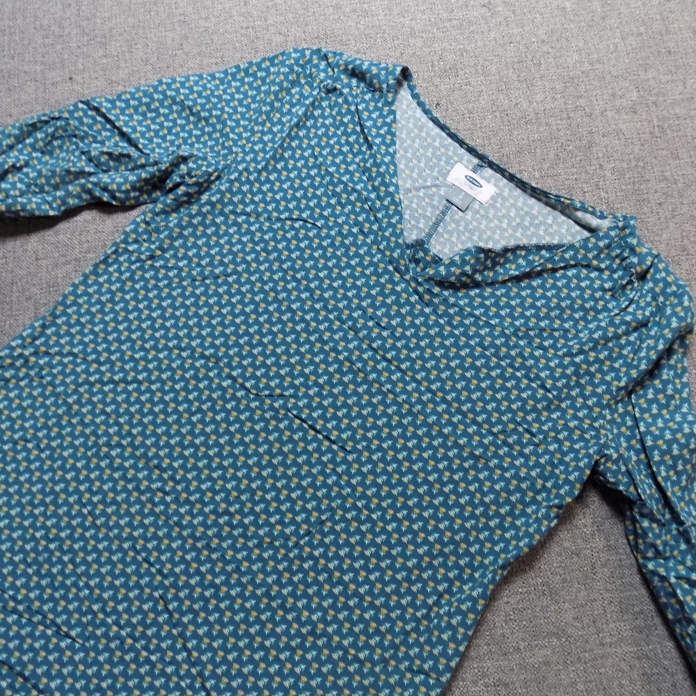 Old Navy Tunic Top Womens Small Blue Excellent Floral V-Neck 3/4 Sleeve Rayon